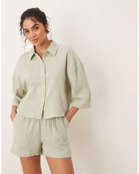 Jdy - – kurz geschnittene hemdbluse aus grob gewebter baumwolle - Lyst
