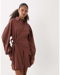 ASOS - Long Sleeve Blouson Tie Waist Mini Shirt Dress - Lyst