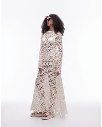 TOPSHOP - Knitted Crochet Long Sleeve Maxi Dress - Lyst