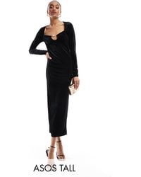 ASOS - Asos Design Tall Scoop Velvet Midi Dress With Pearl Strap - Lyst