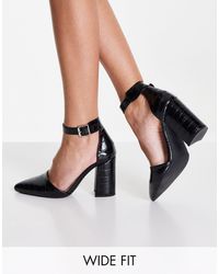 London Rebel Wide Fit Pointed Block Heel Shoes - Black
