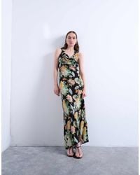 TOPSHOP - Robe longue à imprimé fleuri vintage avec col montant bénitier et coutures contrastantes - Lyst