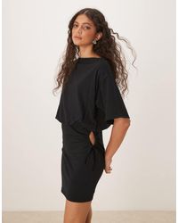 ASOS - Vestito T-Shirt Corto Extra Largo Nero Con Dettagli Arricciati - Lyst