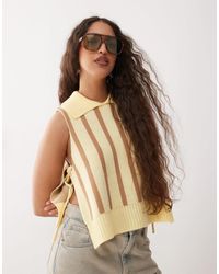 Collusion - Knitted High Collared Neck Singlet With Tie Sides-yellow - Lyst