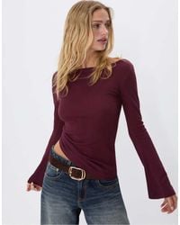 Stradivarius - T-Shirt Basic Color Melanzana Con Maniche A Campana - Lyst