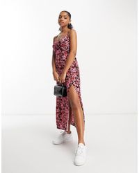 Miss Selfridge - Lange Slipdress Met Ruchedetail En Bloemenprint - Lyst