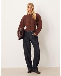 ASOS - Structured Shoulder Pads Waisted Crew Neck Cardigan - Lyst