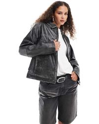 Urbancode - Distressed Leather Dads Harrington Jacket - Lyst