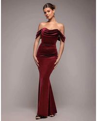 Goddiva - Glitter Velvet Cowl Neck Pleated Waist Maxi Dress - Lyst