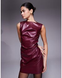 ASOS - Sleeveless Ruched Leather Look Mini Dress - Lyst
