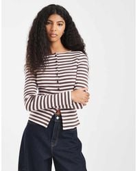 New Look - Stripe Button Through Cardigan - Lyst
