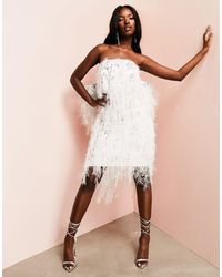 ASOS - All Over Faux Feather Mini Dress With Embellishment And Oversized Bow - Lyst