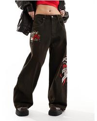 Ed Hardy - Super Relaxed Skater Jeans With Embroidery - Lyst
