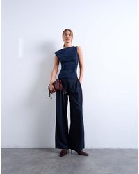 TOPSHOP - Pantaloni Sartoriali A Pieghe Con Vita Alta E Motivo A Quadri - Lyst