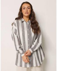 Yours Clothing - Stripe Linen Shirt - Lyst