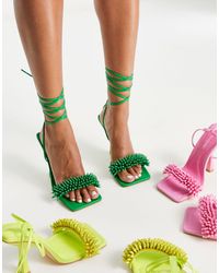 TOPSHOP Riley Beaded Trim Heeled Sandal With Ankle Tie - Green