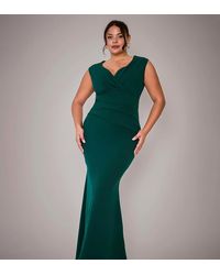 Goddiva - Plus Bardot Pleated Maxi Dress - Lyst