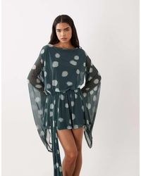 ASOS - Spot Printed Mesh Tie Side Mini Dress With Extreme Sleeve - Lyst