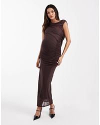 ASOS - Asos Design Maternity Mesh One Shoulder Ruched Front Maxi Dress With Draped Back - Lyst