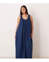 ASOS - Asos Design Curve Poplin Scoop Ruched Neck Maxi Sundress - Lyst