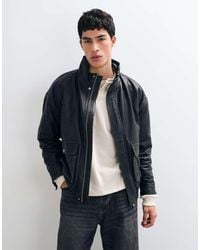 Barneys Originals - Real Leather Funnel Neck Bomber Jacket - Lyst