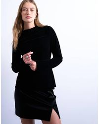 TOPSHOP - Fluwelen Top Met Gedrapeerde Hals En Lange Mouwen - Lyst