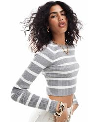 ASOS - Gebreide Gestreepte Top Met Lange Mouwen En Ronde Hals - Lyst