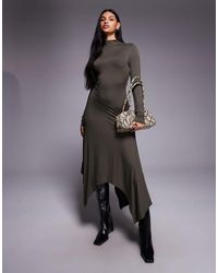 ASOS - Funnel Neck Hanky Hem Midi Dress - Lyst