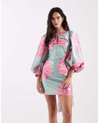 laagam - Liza Solene Puff Sleeve Mini Dress - Lyst