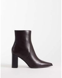 Mango - Faux Leather Block Heel Pointed Ankle Boot - Lyst
