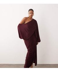 ARRANGE - Curve Fallen Shoulder Draped Midi Dress With Train - Lyst