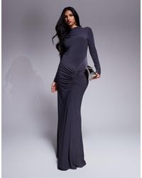 ASOS - High Neck Slinky Maxi Dress With Ruched Skirt Detail - Lyst