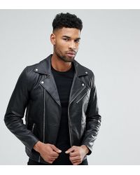 ASOS Tall Leather Biker Jacket In Black
