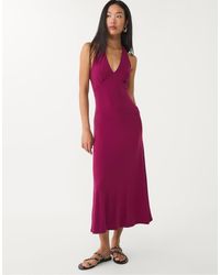 Stradivarius - Vestito Midi Chiaro Con Nodo Sul Retro - Lyst