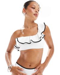 New Look - Top Bikini Monospalla Con Cuciture Stile Coperta - Lyst