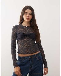 Lioness - Midnight Long Sleeve Sheer Lace Top - Lyst