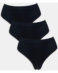 Lindex - Confezione Da 3 Perizomi Neri A Vita Alta A Coste Senza Cuciture - Lyst