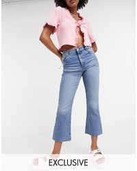 Reclaimed (vintage) Inspired The '85 Crop Flare Jeans With Raw Hem - Blue