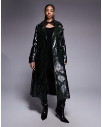 River Island - Faux Leather Croc Trench Coat - Lyst