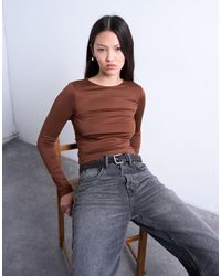 TOPSHOP - Top ajusté à manches longues et col ras - Lyst