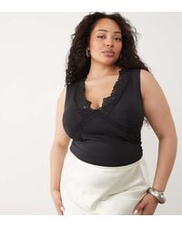 ASOS - Asos Design Curve Slinky V Neck Lace Trim Top - Lyst
