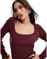 ASOS - Geribbelde Top Met Lage Hals - Lyst
