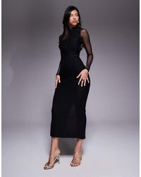 ASOS - Mesh Long Sleeve Twist Bust Detail Halter Maxi Dress - Lyst