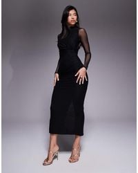 ASOS - Maxi-Jurk Van Mesh Met Gedraaid Detail Bij De Buste En Gestrikte Hals - Lyst