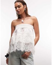 ASOS - Lace Hem Shirred Bandeau Top - Lyst