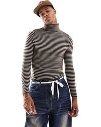 Collusion - Knitted Stripe Roll Neck Fine Knit Jumper - Lyst