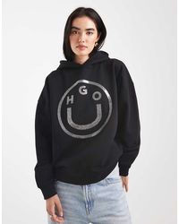 HUGO - Dolasa Glitter Gel Logo Relaxed Fit Hoodie - Lyst