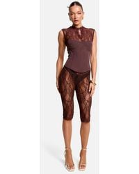 Public Desire - High Waist Sheer Floral Lace Capri Pants - Lyst