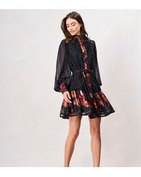 Hope & Ivy - The Kristin Petite Blouson Sleeve High Neck Shirt Dress With Front Button - Lyst