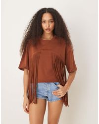 ASOS - Boxy Cropped T-shirt With Fringe Detail - Lyst